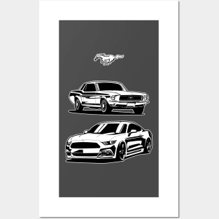 Ford Mustang first generation and latest model pony GT Eco boost 2016 illustration graphics Posters and Art